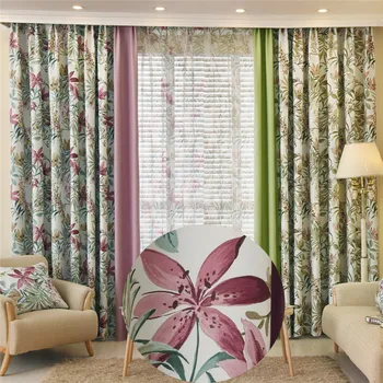 

Green Purple Floral Blackout Curtains for Living Room Elegant Stitching Window Door Decoration Valances Kitchen Bedroom Panels