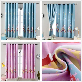 

Pink Blackout Curtains for Boys Girls Jinya Home Decor Rainbow Print Blue Short Kitchen Window Curtain Panel with Grommet Newest