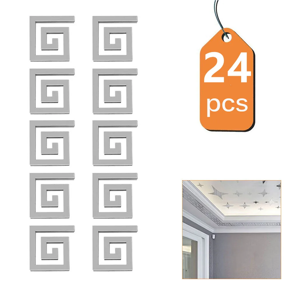24 Pieces Removable Acrylic Mirror Setting Wall Sticker Decal Geometric Greek 