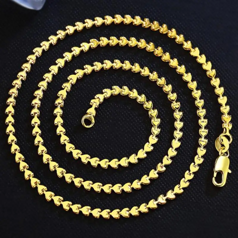 2mm Heart Chain Necklace New Gold Color Korean For Women Jewelry 16 18 20 22 24 Inch Clavicle Charms Jewellery | Украшения и