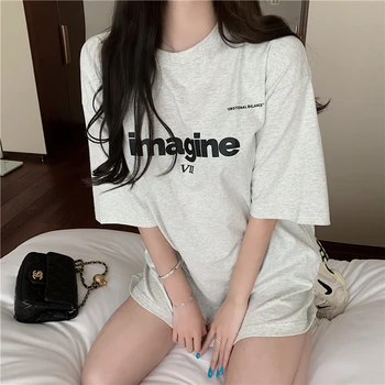 

Women's Summer Oversized T Shirt Female Summer Letter Print Short Sleeve T-shirt Girls Loose Tops Holiday Casual Tees
