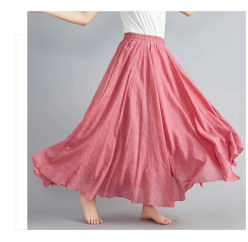 skirt top Summer skirt retro literary double-layer cotton and linen big swing skirt was thin and ruffled mid-length white skirt skater skirt