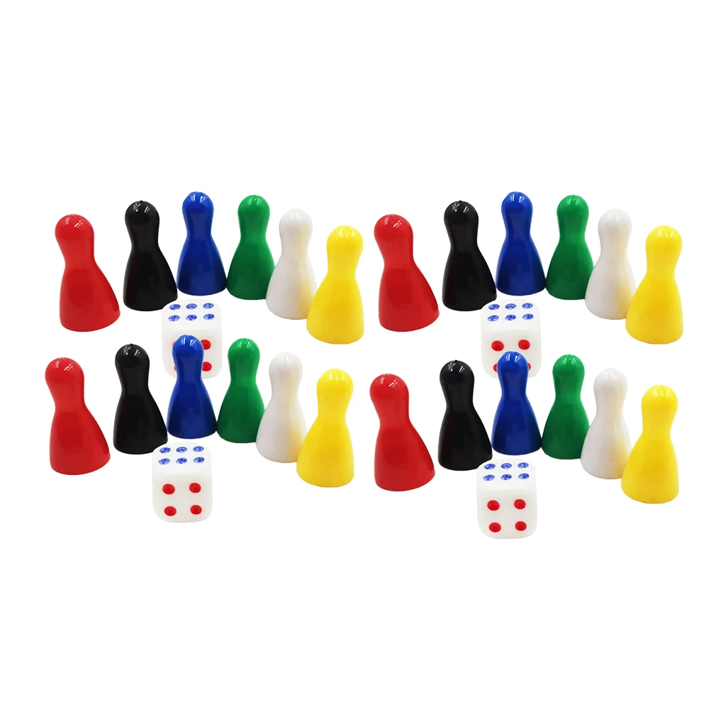 24Pcs Plastic Chessman Pawns Pieces Board Games, Human Figures Chess Game Pieces, Tabletop Markers Components(Include 4 Dice)