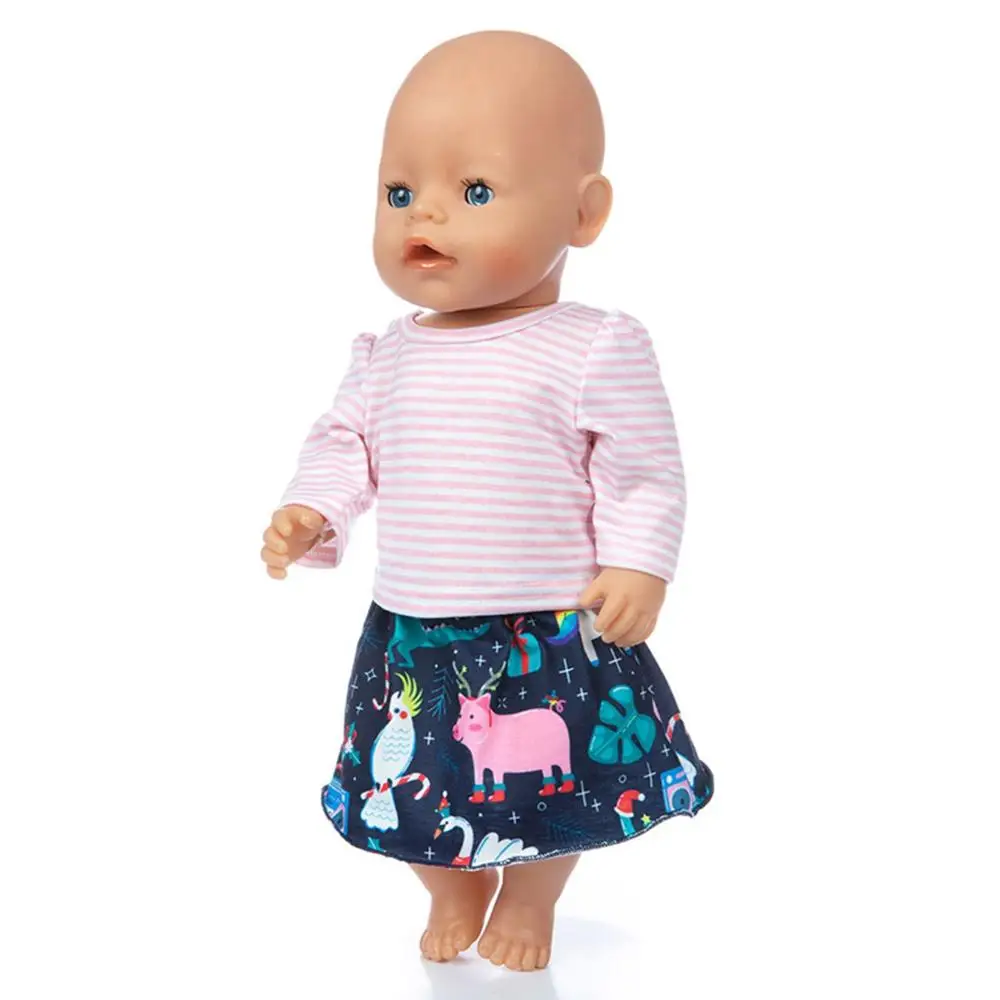 

Baby New Born Fit 18 inch 43cm Doll Clothes Accessories Pink and White Plaid Pink Pig Clothes Suit For Baby Birthday Gift