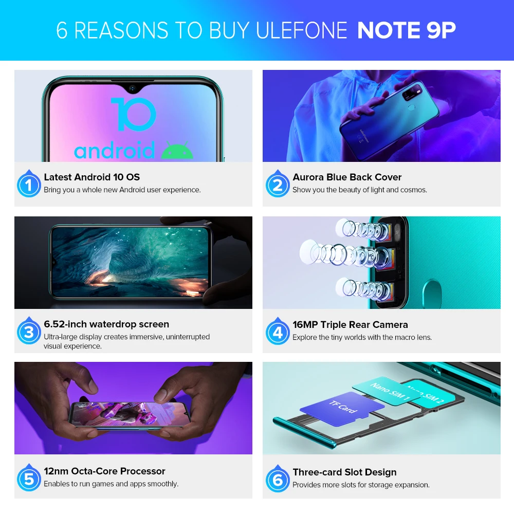Ulefone Note 9P смартфон на Android 10 4 Гб + 64 ГБ экран 6 52 дюйма мобильный телефон