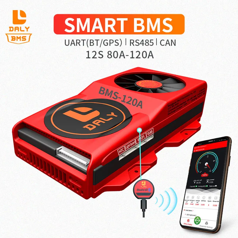 Литиевая батарея Daly BMS 18650 lifepo4 smart 12s 36V 80A 100A 120A общий порт с uart 485 CAN функцией