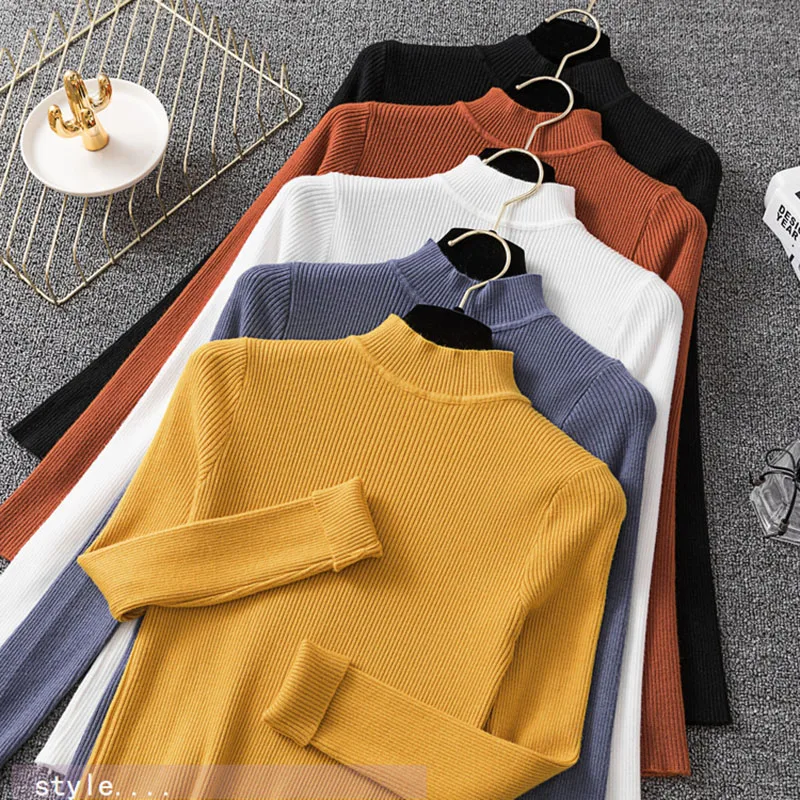 

Half Turtleneck Women Sweaters Solid Slim Autumn Winter Clothes Long Sleeve 2020 Sueter Mujer Basic Fashion Mulheres Pullover