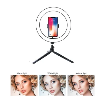 

Photography LED Selfie Ring Light 26CM Dimmable Camera Phone Ring Lamp 10inch With Table Tripods For Makeup Video Live Studio