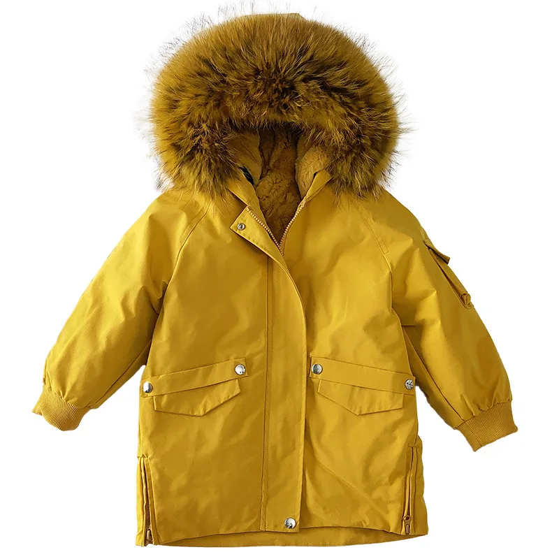 Детское пальто с кроличьим мехом теплые куртки для девочек Зимний натуральный