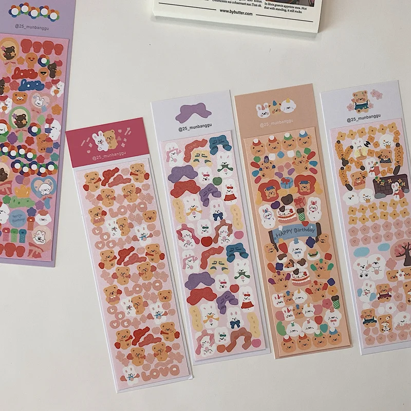1Pc Ins Hot Kawaii Bear Bunny Stickers Scrapbooking Decorative Cute Sticker Korean DIY Diary Album Stick Label School Stationery