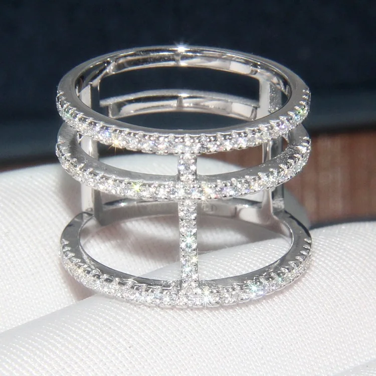 925 пробы Серебряное кольцо с 3 кругами, три слоя, полное AAA Zircons, женское кольцо, кольцо женски