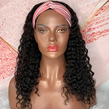 

32 Inch Jerry Curly Headband Wig Peruvian Remy Human Hair Wig Long Jet Black No Shedding For Black Women