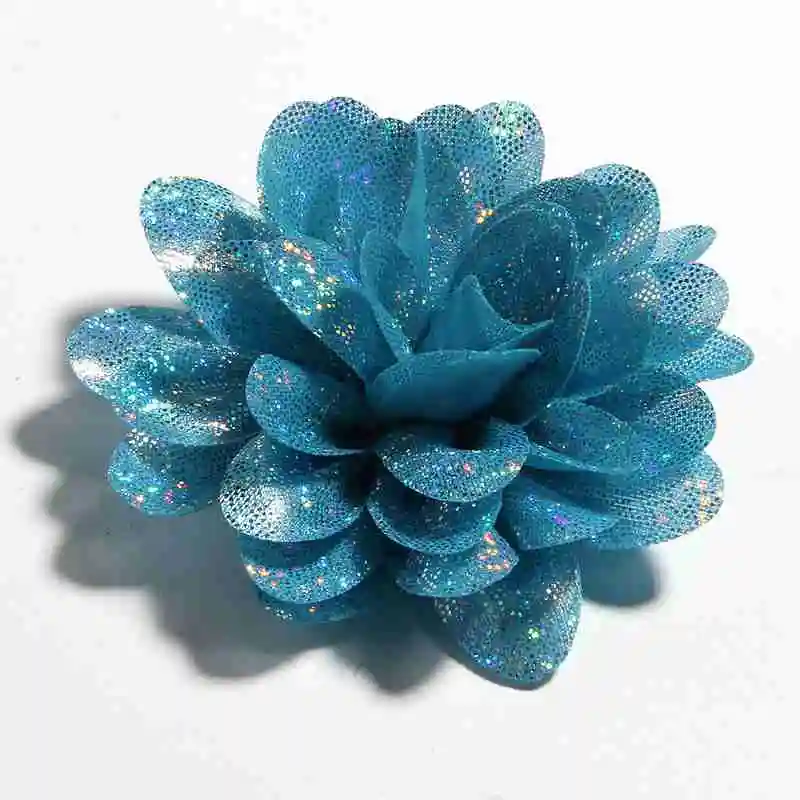Blue 10 шт., 8 см, 3,1 дюйма, модный Искусственный металлический тканевый цветок для волос, аксессуары для волос, шифоновые блестящие цветы для волос для свадебного бутика - Цвет: Blue
