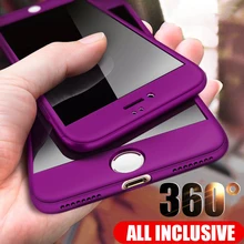  360 Full Cover Phone Case For iPhone 11 Pro XR XS Max X PC Protective Cover for iPhone 5 5S 6 6S 7 8 Plus Phone Cases with Glass 
