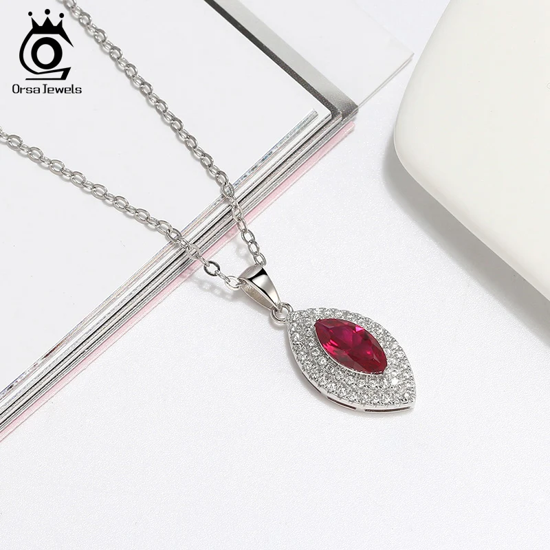 ORSA JEWELS роскошное 925 серебряное красное ожерелье с кулоном маркиза огранка АААА Циркон вечерние украшения для помолвки SN198