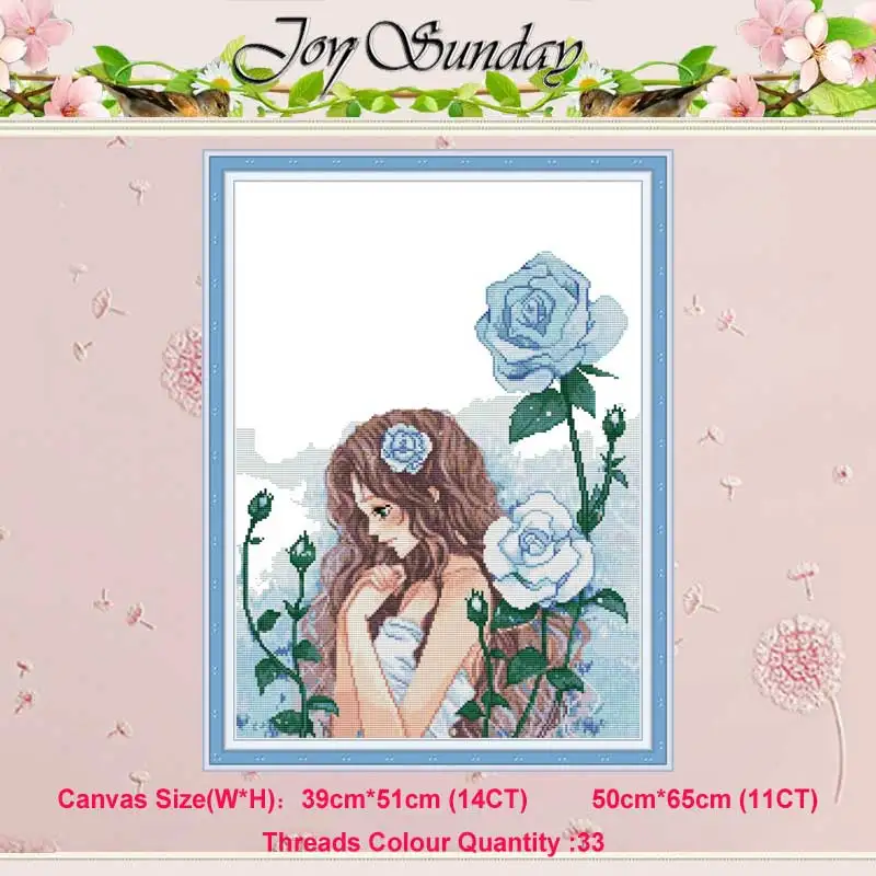 

Maiden and blue rose counted 11CT 14CT Cross Stitch Set DIY DMC Chinese Cross-stitch Kit Embroidery Needlework Home Decor