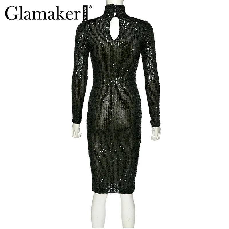 Glamaker, сексуальное модное ретро платье с блестками и круглым вырезом, элегантное женское Платье vestidos de fiesta, облегающее осеннее платье с длинным рукавом