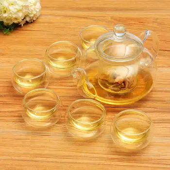 

600ml/800ml Glass Teapot Set Kettle Heat Resistant Glass Tea Pot Infuser and Cup Set 6pcs Double Wall Glass Teacup Teaware Gift