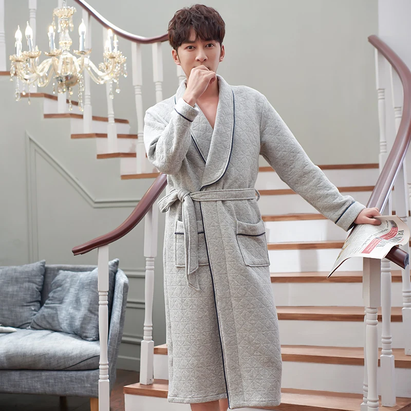 Air Cotton Long Sleeve Chinese Men Quilted Robes Gown New Male Kimono