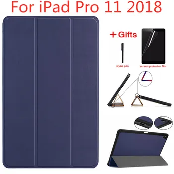 

Funda For iPad Pro 11 2018 Case With Pencil Holder Smart PU Leather Trifold Stand + PC Hard Back Cover For New iPad Pro 11 Case
