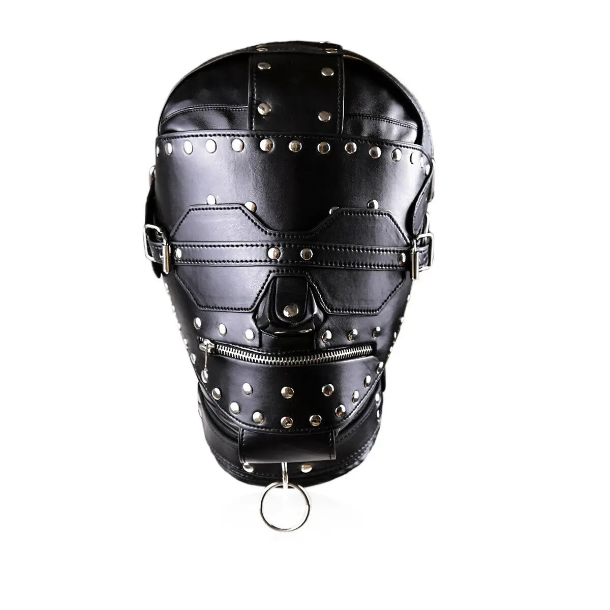 Косплей кожаный бондаж капюшон/маска с повязкой на глаза и запирающий рот БДСМ головные уборы рейв наряд Slipknot ужас Дэдпул кожа