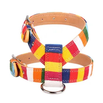

New Canvas PU Pet Dog Harness No Pull Adjustable Dog Leash Vest Classic Running Leash Strap Belt for Small and Medium