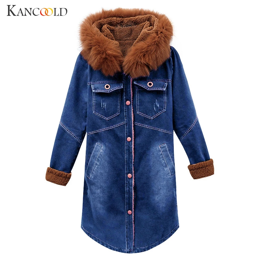 KANCOOLD пальто, зимняя теплая Женская пушистая джинсовая куртка с капюшоном, длинная верхняя одежда, пальто с длинным рукавом, пальто и куртки для женщин 2019AUG30