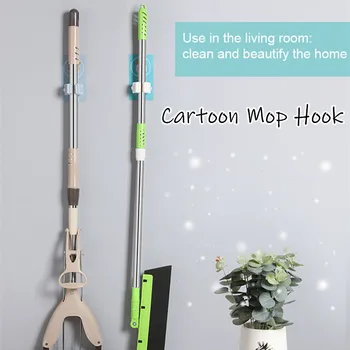 

1Pcs Wall Mounted Bathroom Hooks Cartoon Mop Holder No Punching Toilet Strong Hooks Bathroom Shower Rack Shelf Bathroom Supplies