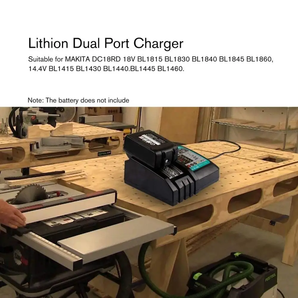 Зарядное устройство с двумя портами Lithion для Makita DC18RD 14,4-18 V BL1815 BL1830 BL1840 BL1415 BL1430 BL1440