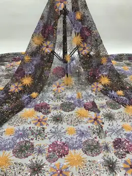 

2020 Embroidery African Mesh Lace Fabrics Sequins Lace Fabrics Flower Pattern Sequence Laces Fabric for Nigerian Net Lace