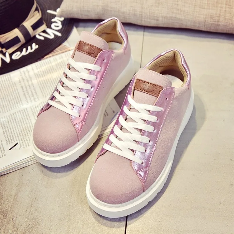 

Spring New Student New Suede Sneakers For Women Walking Vulcanized Shoes Leather stitching Casual Single Shoes K19-84