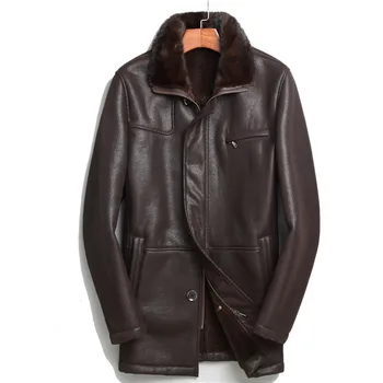 

Winter Genuine Leather Jacket Men 100% Real Sheepskin Coat for Men Mink Fur Collar Blouson Cuir Homme M17C031 KJ3215