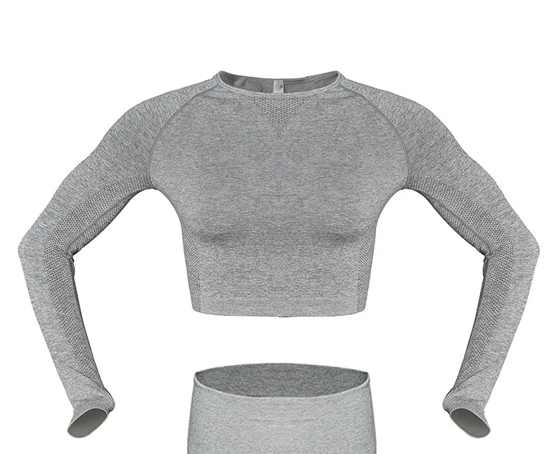 Grey Set Бесшовный комплект для йоги, спортивная одежда для фитнеса, женский спортивный костюм с эффектом пуш-ап - Цвет: Grey Set