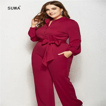 

PLUS SIZE 5XL Pure Work OL Elegant Women Jumpsuits 2020 Hot Sale Long Sleeve Casual Jumpsuits Office Ladies Rompers Streetwear
