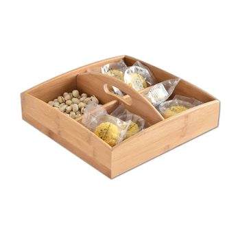 

Lightweight Home Portable Party Wedding Moisture Proof 4 Grid Handheld Dry Fruit Box Decorative Multifunction Candy Case Wood