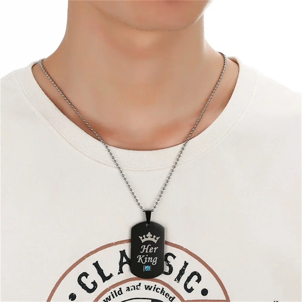 Titanium Steel Tag Her King &amp His Queen Pendant Necklace Beads Chain Jewelry for Women Men Valentine's Day Gifts | Украшения и