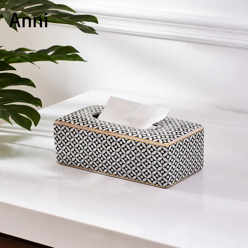 Modern Mosaic Ceramic Tissue Boxes European Simple Creativity Napkin Holder Desk Paper Towel Storage Box Living Room Decoration 2