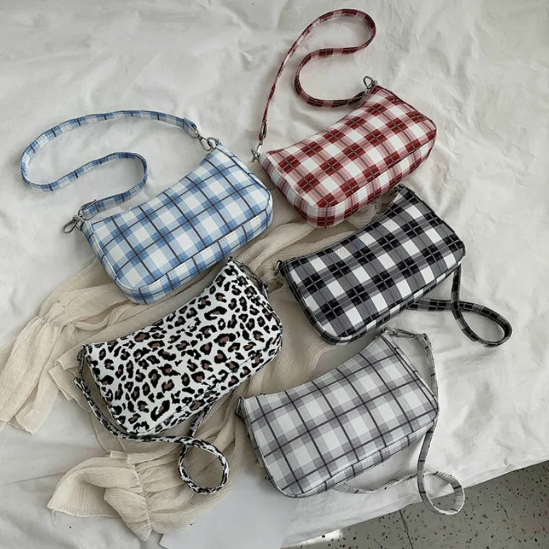

2020 New Pattern Shoulder Women Bag Lattice Hand Bag Female Fashion Baguette Shape Handbag Leopard Print Shoulder Bags Handbags