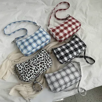 

2020 New Pattern Shoulder Women Bag Lattice Hand Bag Female Fashion Baguette Shape Handbag Leopard Print Shoulder Bags Handbags