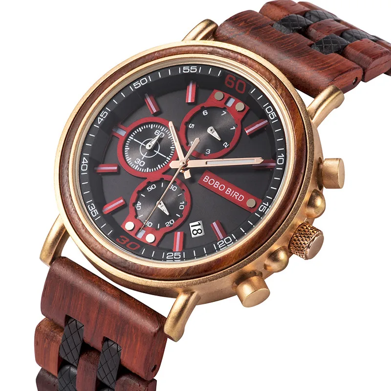 BOBOBIRD Топ брендовые деревянные часы мужские стильные наручные часы с хронографом erkek kol saati Рождественский подарок на заказ гравировка логотипа V-S18-4/5 - Цвет: L-S18-5