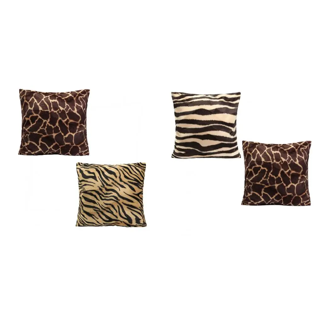 2Pcs 45x45cm Standard Animal Print Pillow Case Leopard Zebra Office Sofa Car Cushion Cover for Home Office Car Decor