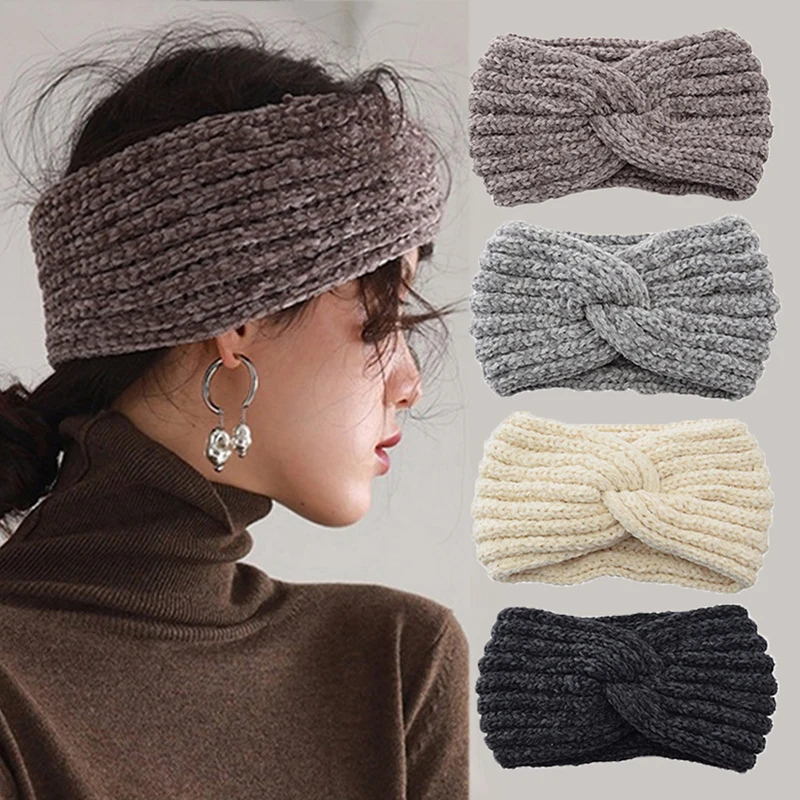 Women Winter Hairband Wool Knitted Ear warmer Headband Twist Knot Head Wrap Girl 