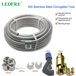 LEDFRE Stainless Steel Hose Corrugation Metal Corrugated Pipe Tube Retractable DIY Useful Plumbing Connector 3/8|1/2 |3/4 |1