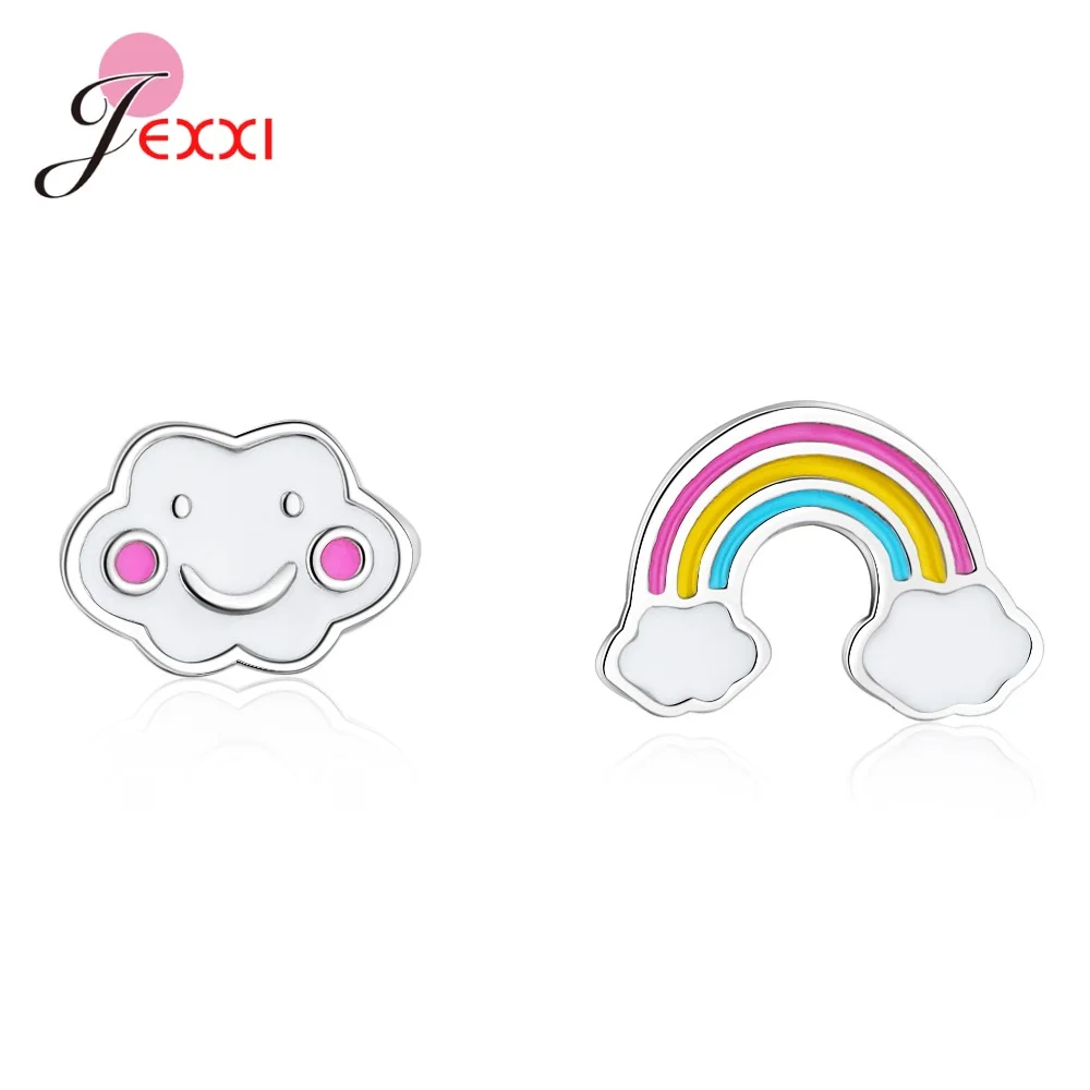

Lovely Rainbow Heart Rainbow Cloud Shape Stud Earrings 925 Sterling Silver Drop Glaze Earring Jewelry for Women Wholesale