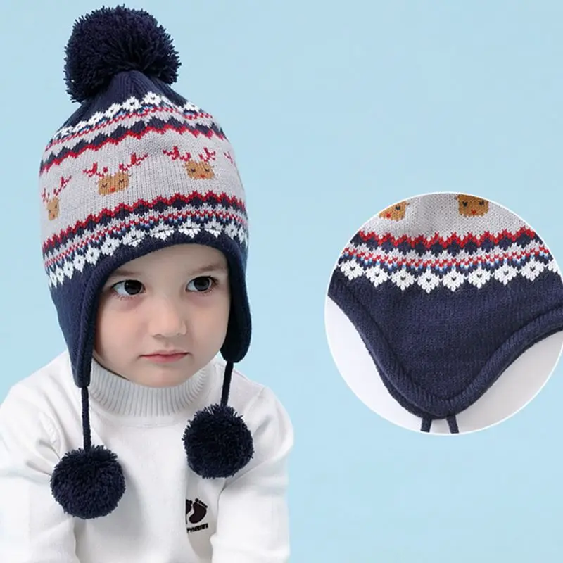 THINKTHENDO детская зимняя шапка-ушанка с помпоном и рождественским оленем, длинный шарф, перчатки