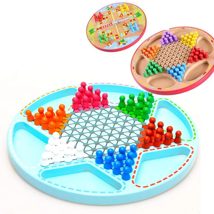 

Multi-functional Hexagonal Checkers Aeroplane Chess Two-in-One Children Parent And Child Tabletop Game Chess Wooden Educational