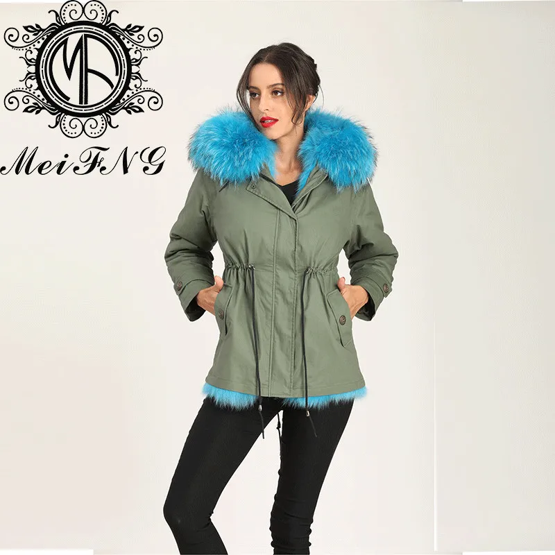 

Army Green Royal Color Queen Color Furs Lined Super Gracefull Fox Fur Jacket For Girlfriend