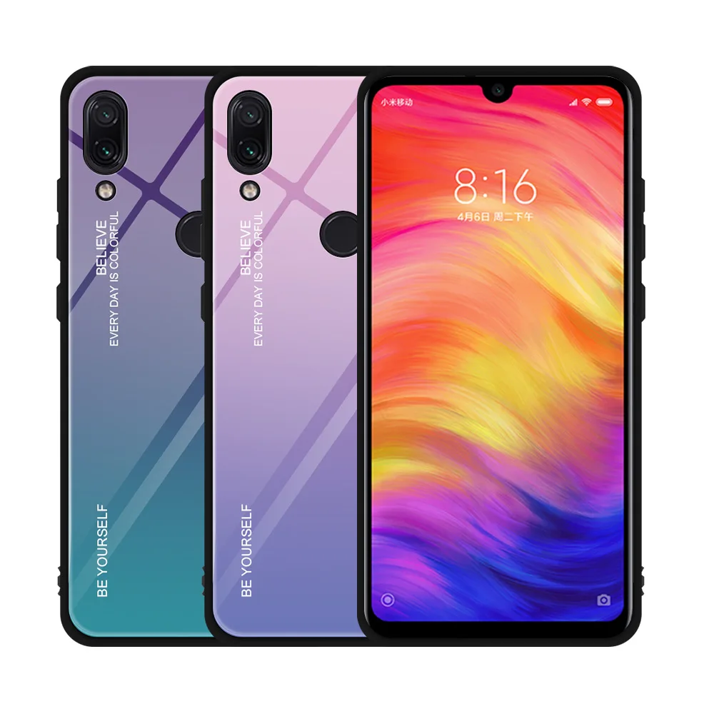 Чехол для телефона Xiaomi Redmi Note8 7 6 5 K20 Pro 7A 7 6 A2 Lite 6A GO Розовый Фиолетовый Синий градиентное стекло анти-падение ТПУ задняя крышка