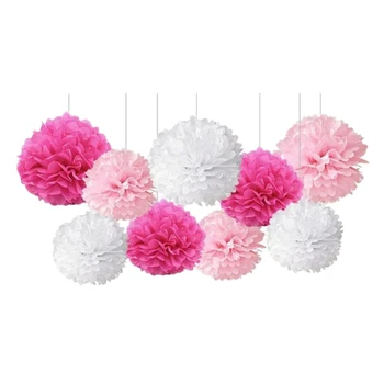 

9 Pcs/Set Mixed Tissue Paper Pompoms Pom Poms Flower Wedding Party Decoration ( Pink)