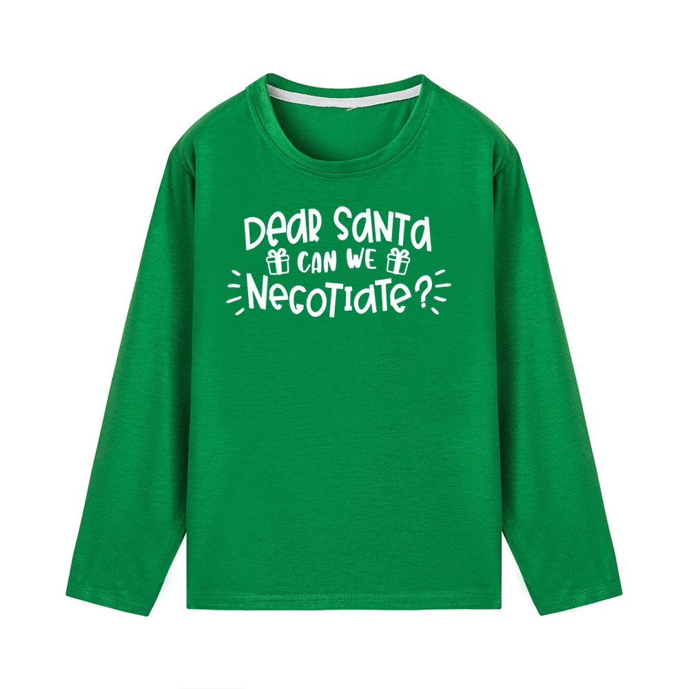 Детская одежда на Рождество дорогой Санта мы можем сделать переговоры с принтом Забавная детская одежда для мальчиков и девочек, футболка с длинными рукавами для детей ясельного возраста вечерние топы - Цвет: 52W3-KLTGN-